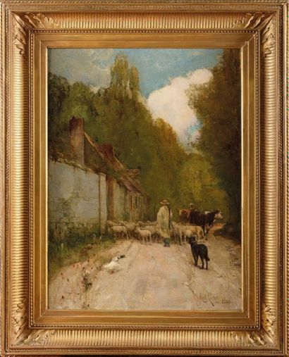 Karl CARTIER (1855-1925) Berger et son troupeau
Sur sa toile d’origine
Signée et...