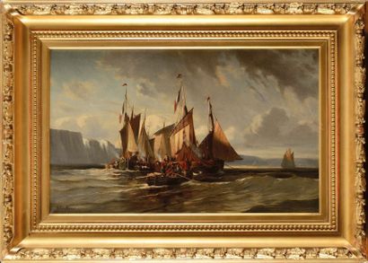 Hubert Eugène BENARD (1834-?) Bateau dans la baie
Sur sa toile d’origine
Signée en...