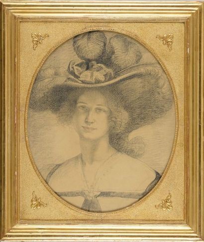 Armand POINT (1860-1932) Femme au chapeau à plumes
Dessin au crayon noir et rouge...
