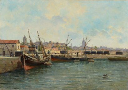 Gustave MASCART (1834-1914) Vue d'un port
Huile sur toile rentoilée
Signée en bas...