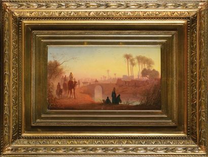 Théodore FRERE (1814-1888) Le soir, Haute-Égypte
Huile sur panneau (très petites...
