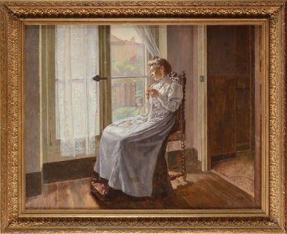 Jules Emile CROCHET (1867-?) Femme à la fenêtre
Sur sa toile d’origine
Signée en...