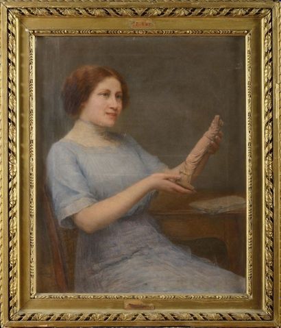 JOSEPHINE HOUSSAYE (1840-?) Portrait de dame à la robe bleue
Sur sa toile d’origine
Signée...