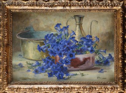 Ernest FILLIARD (1868-1933) Bouquet de pétunias Aquarelle Signée en bas à droite...