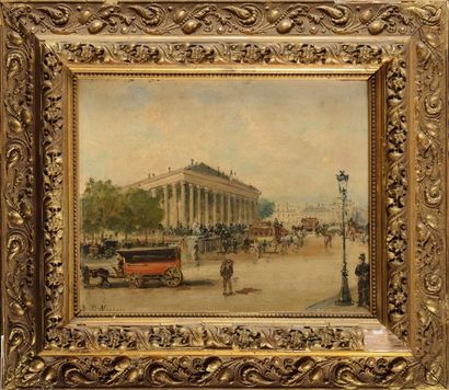 Gustave MASCART (1834-1914) La Place de la Bourse
Huile sur panneau
Signée en bas...