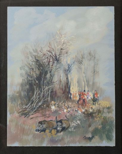 Emmanuel LAMOTTE (1903-1983) Scène de chasse à coure
Aquarelle gouachée
Signée en...