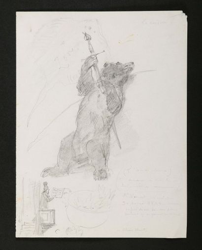 Horace VERNET (1789-1863) L’ours
Dessin au crayon>br>Signé et annnoté - daté 30 mars...