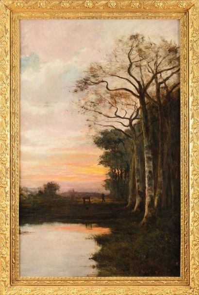 MALFROY, fin du XIXème siècle Crépuscule sur la mare à l’orée du bois
Deux peintures...