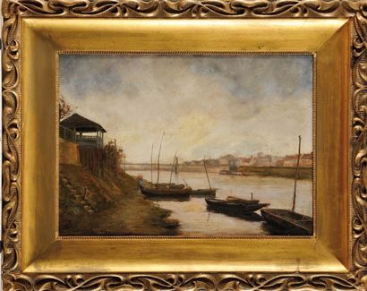Henri-Alexandre COLLINET (1860-1905) La Seine à Saint Denis
Huile sur papier marouflé...