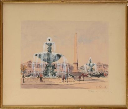 Henri Alexis SCHAEFFER (1900-1975) Place de la Concorde
Aquarelle gouachée
Signée...