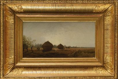 Eugène DESHAYES (1828-1890) Paysage aux meules
Huile sur panneau
Signée en bas à...