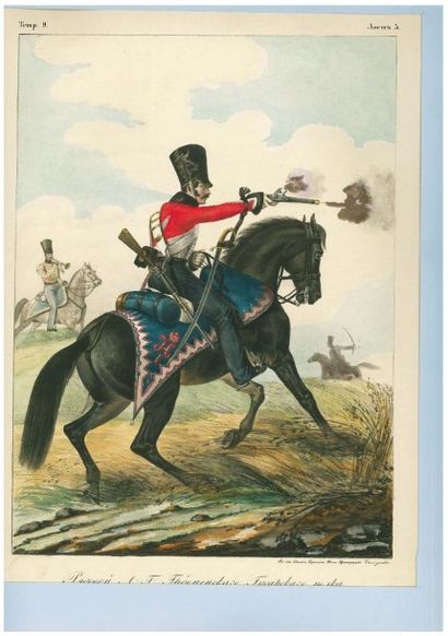 null Ensemble de six lithographies aquarellées sur l'armée russe:
-Hussard de Crodno.
-Le...