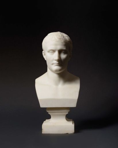 CHAUDET, d'après «Buste de l'Empereur Napoléon Ier», sur piédouche
Albâtre. (petits...