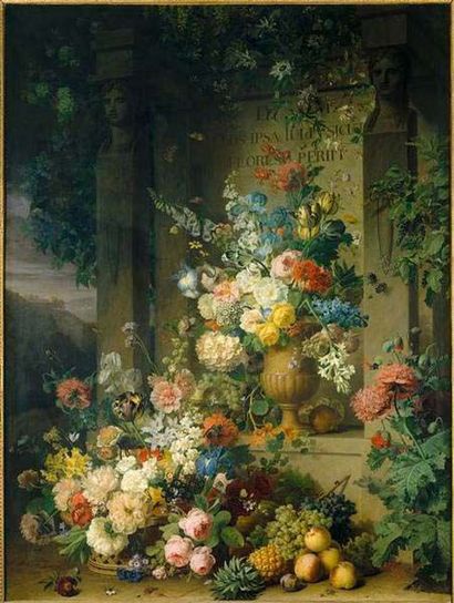 null Exceptionnelle miniature offerte par le peintre de fleurs Van Dael à l'Impératrice...