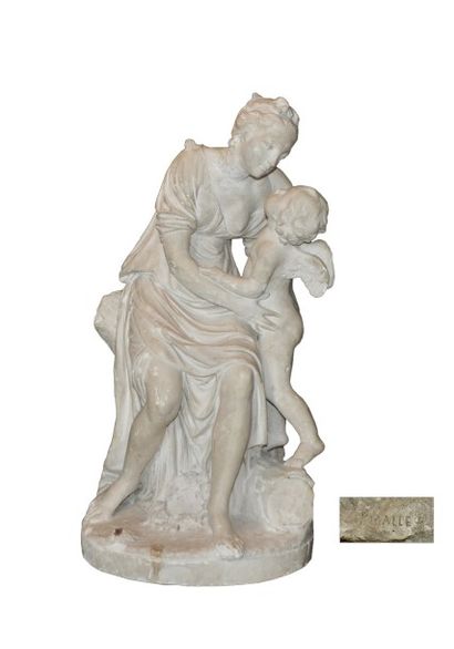 Jean-Baptiste PIGALLE (1714-1785) (d'après) L'Amour embrassant l’Amitié Plâtre d’atelier...