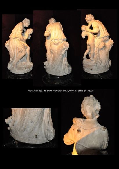 Jean-Baptiste PIGALLE (1714-1785) (d'après) L'Amour embrassant l’Amitié Plâtre d’atelier...