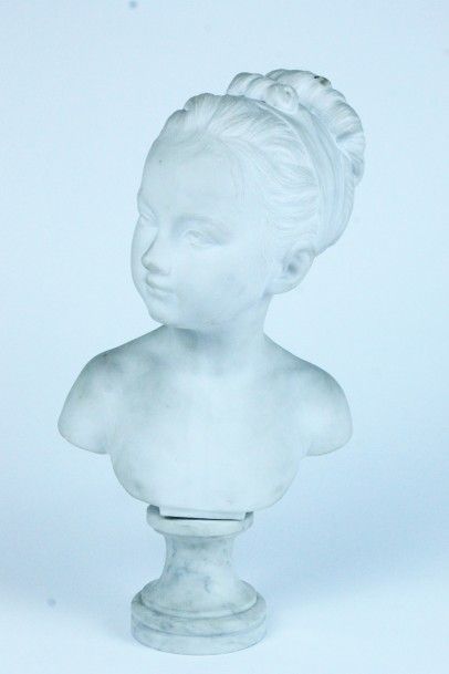 D'APRÈS JEAN-ANTOINE HOUDON (1741-1828) Buste de jeune fille Marbre blanc sur piedouche...