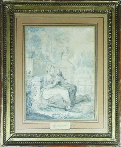 François Marie Isidore QUEVERDO (Josselin 1748-Paris 1797) Couple dans un jardin...