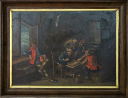 École Hollandaise dans le goût du XVIIème siècle Scène de taverne Huile sur toile...