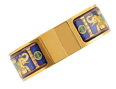 HERMES BRACELET JONC modèle Clic-clac en émail bleu, jaune et vert, la monture en...