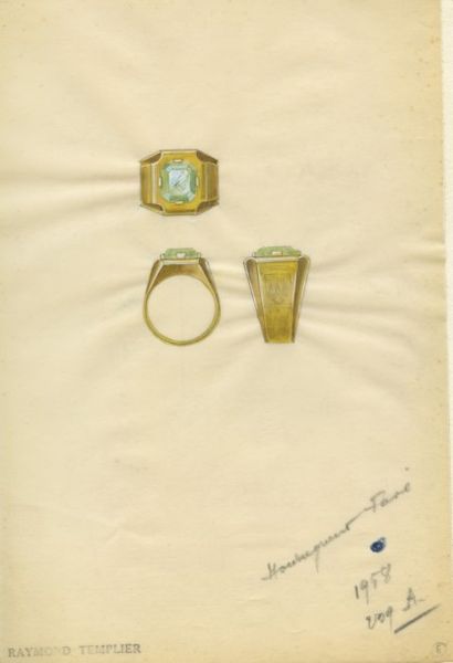 Raymond TEMPLIER Rare suite de 4 dessins sur calque à la gouache du joaillier Raymond...