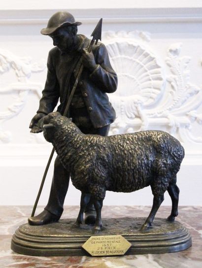 Isidore BONHEUR (1827-1901) (D'après) Berger et son mouton
 Epreuve en bronze patine...