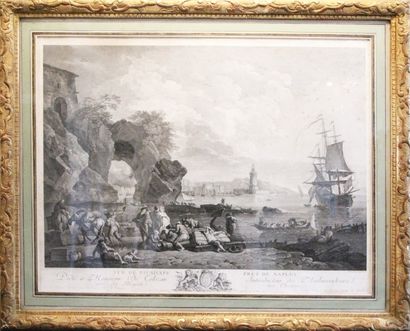 Jospeh VERNET (1714-1789) (D'après) Vue de Pausilype près de Naples
 Gravure en noir
...