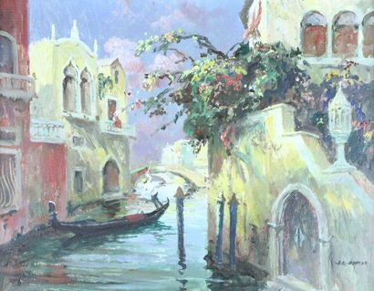 Léo FONTAN (1884-1965) Canal à Venise Huile sur toile signee en bas à droite
 33...