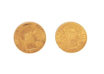 null DEUX PIECES de 20 francs en or au profil de Napoleon III empereur, datees 1860...