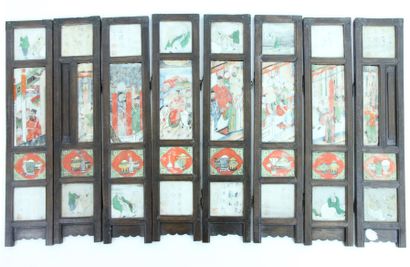 CHINE Paravent de lettre en bois et pierre dure à 8 volets
 Fin XIXème siècle
 Haut...
