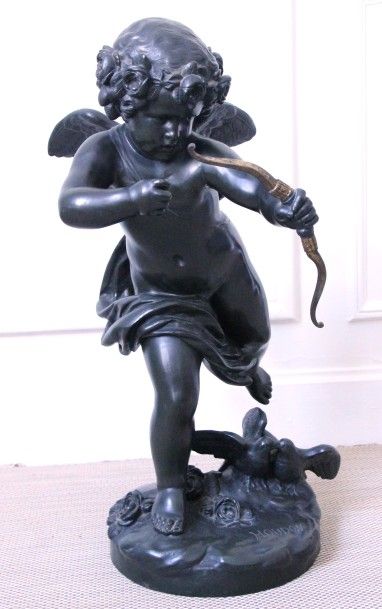 Jean-Antoine HOUDON (1741-1828) (d'après) Cupidon
 Bronze patine signe sur la terrasse
...