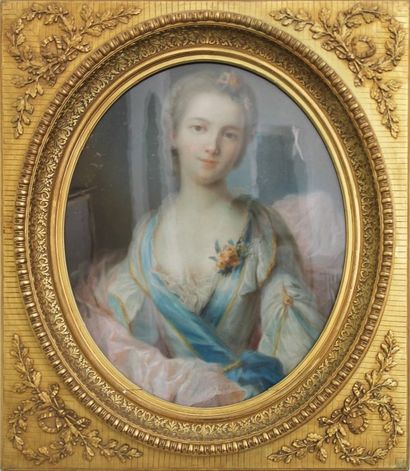 null Jean-Marc NATTIER (1685-1766) (D'après) Portrait de jeune femme Pastel à vue...