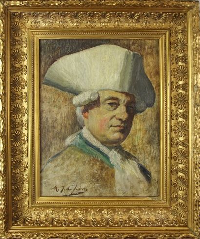 null Maurice Jean LEFEBVRE (1873-1954) Portrait d'homme au chapeau Huile sur carton...