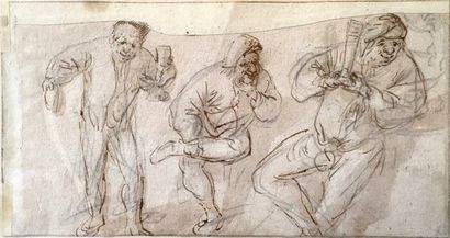 null Adriaen BROUWER (Ca 1605-1638) (Attribué à) Feuille d’étude avec trois figures...