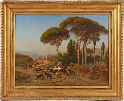 null Albert GIRARD (1839-1920) La halte des chevaux Sur sa toile d’origine Signée...