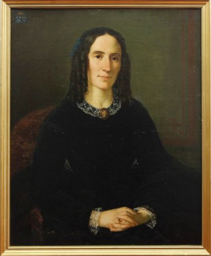 null Ferdinand BIROTHEAU (1819-1892) Portrait de femme de qualité les mains jointes...