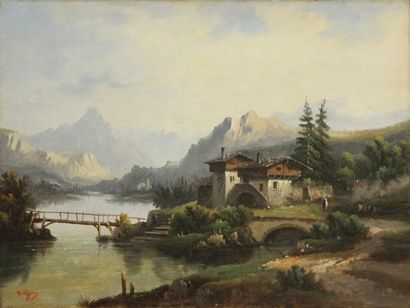 null A.GINS (XIXème siècle) Paysages de Montagne Paire d' huiles sur toiles Signées...