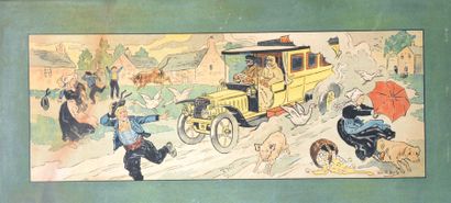 null Geo W. BLYTH (XX eme)
 "L'automobile en Bretagne" Lithographie en couleurs,...