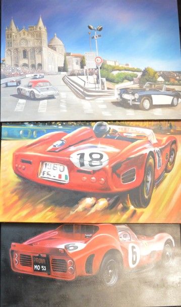 null "Ferrari 330 TRI" Lot de deux peintures sur toile, contemporaines, non signées....