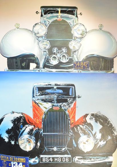 null Kanoh HANG "Bugatti " Lot de deux peintures sur toile contemporaines. L'une...