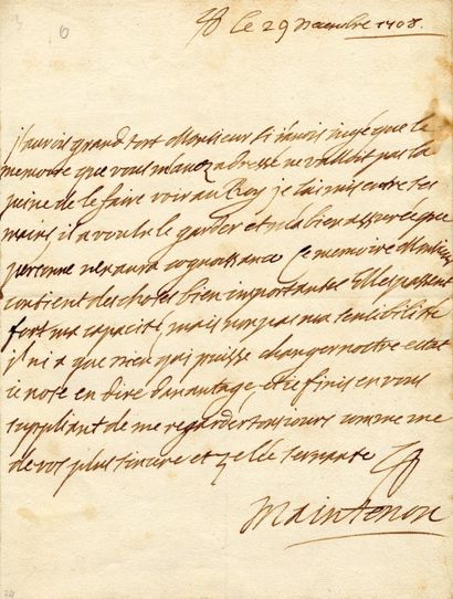 null MAINTENON (Françoise d Aubigné, marquise de). 2 lettres autographes signées...