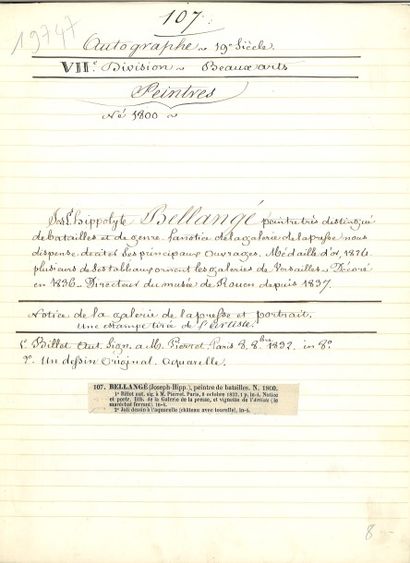 null BELLANGÉ (Hippolyte). Lettre autographe signée à Jean-Baptiste Pierret. [Paris],...