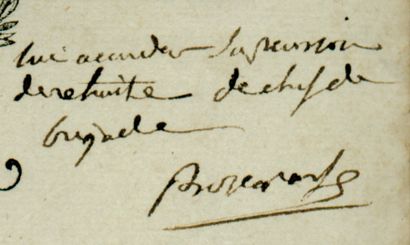 null BONAPARTE (Napoléon). Apostille autographe signée « Bonaparte » comme premier...