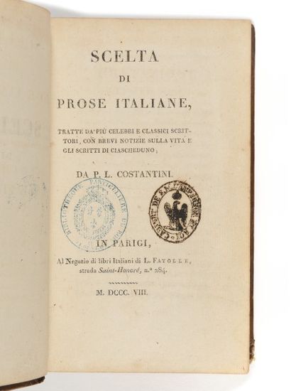 null P.L CONSTANTINI « SCELTA DI PROSE ITALIANE. » 495 pages. 1808, Fayolle, Paris....