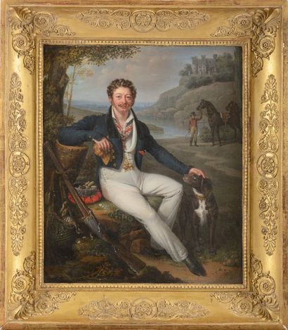 null Jenny BERGER née DESORAS (active de 1806 à 1835). « Chasseur et son chien devant...