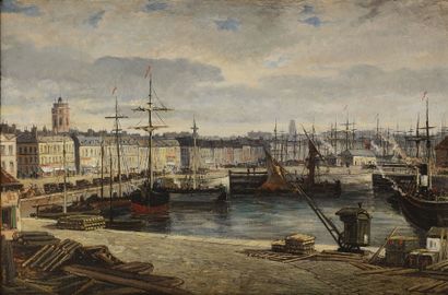 null Auguste NUMANS (1823-?) Le port de Dieppe Huile sur panneau Signée et datée...