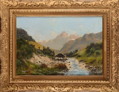null GODCHAUX, attribué à Paysage de montagne Sur sa toile d’origine 38 x 55 cm On...