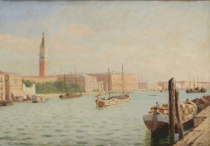 null E.A. DESLANDES (XIXème - XXème siècle) Vue de Venise Huile sur toile Signée...