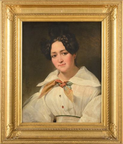 null Horace VERNET (1789-1863) Jeune femme en blanc, Rome 1833 Huile sur toile (rentoilage...