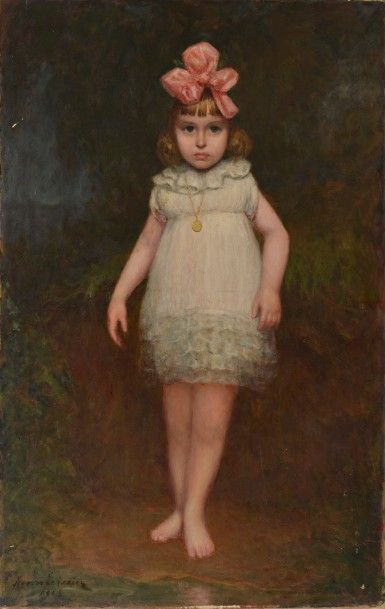 null Henri TEISSIER (XIXème-XXème siècle) Petite fille en pied Sur sa toile d’origine...